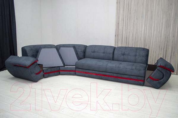 Изображение товара Диван угловой Петрамебель Браво левый (брабус 17 темно-серый велюр/красный велюр)