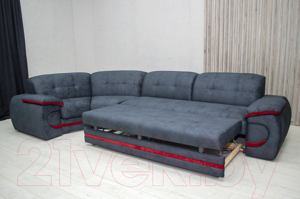 Изображение товара Диван угловой Петрамебель Браво левый (брабус 17 темно-серый велюр/красный велюр)