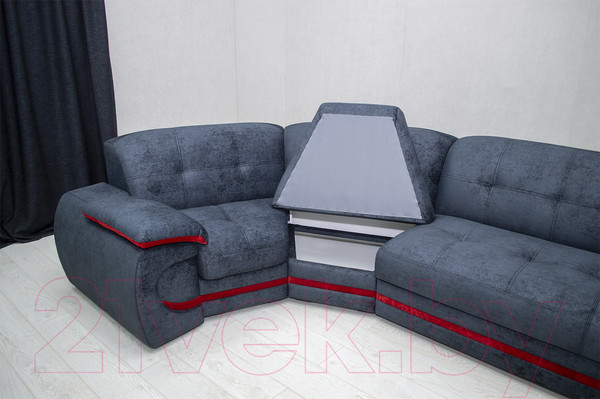 Изображение товара Диван угловой Петрамебель Браво левый (брабус 17 темно-серый велюр/красный велюр)