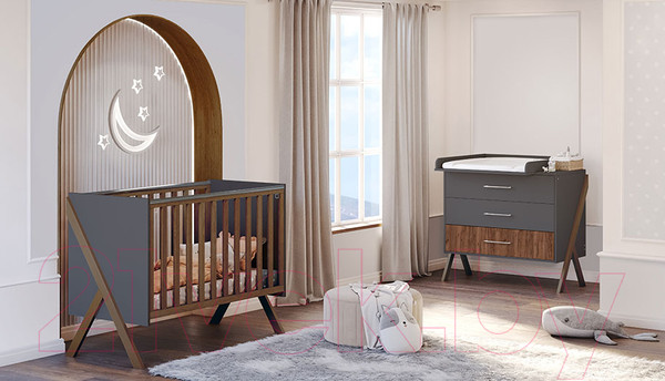 Изображение товара Детская кроватка Polini Kids Porto 1300 / 0002571.164 (графит/дуб крафт)