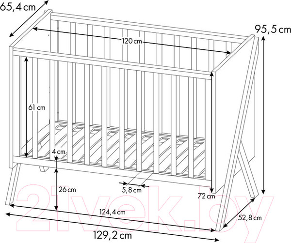 Изображение товара Детская кроватка Polini Kids Porto 1300 / 0002571.164 (графит/дуб крафт)