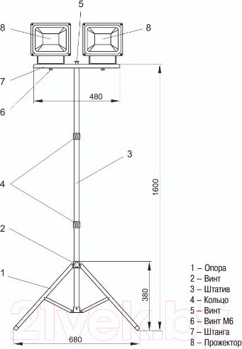 Изображение товара Штатив для прожектора IEK 68x68x160 / LPADD2-160-2-K05 (желтый)