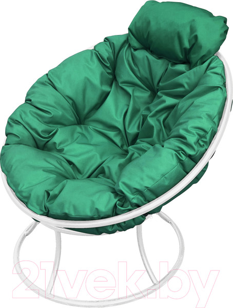 Изображение товара Кресло садовое M-Group Папасан мини / 12060104 (белый/зеленая подушка)