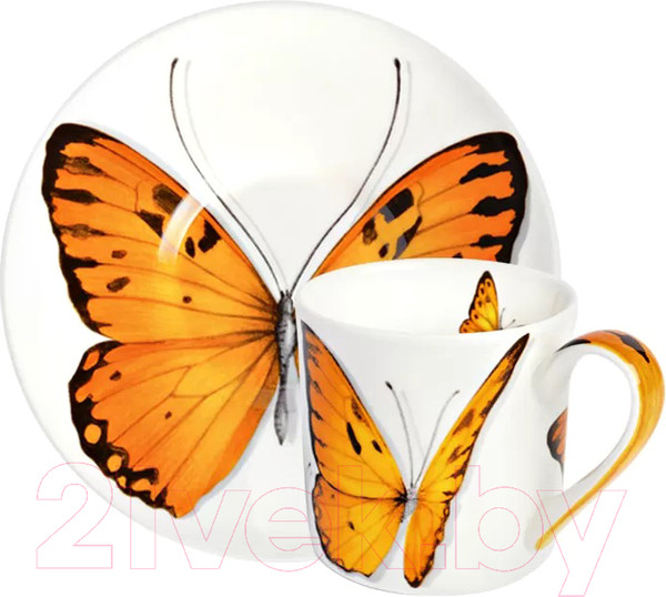 Изображение товара Чашка с блюдцем Taitu Freedom Butterfly 1-891-D (оранжевый)
