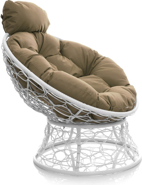 Изображение товара Кресло садовое M-Group Папасан мини / 12070101 (белый ротанг/бежевая подушка)