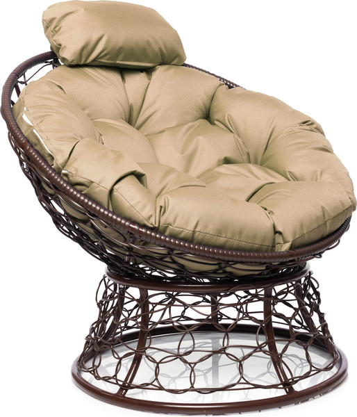 Изображение товара Кресло садовое M-Group Папасан мини / 12070201 (коричневый ротанг/бежевая подушка)