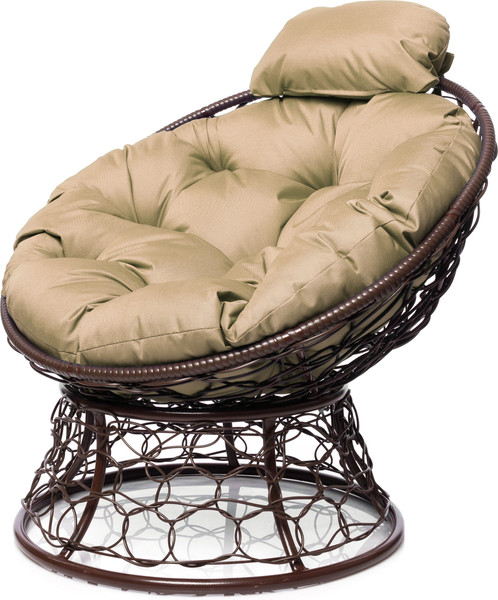 Изображение товара Кресло садовое M-Group Папасан мини / 12070201 (коричневый ротанг/бежевая подушка)