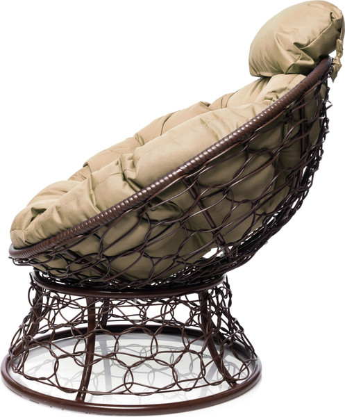 Изображение товара Кресло садовое M-Group Папасан мини / 12070201 (коричневый ротанг/бежевая подушка)