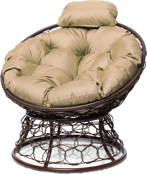Изображение товара Кресло садовое M-Group Папасан мини / 12070201 (коричневый ротанг/бежевая подушка)