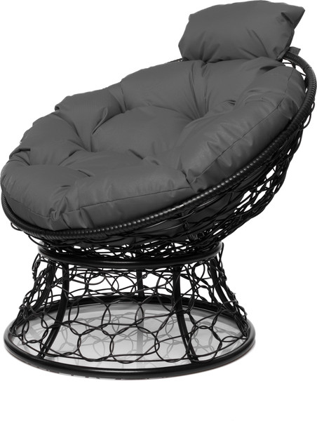 Изображение товара Кресло садовое M-Group Папасан мини / 12070409 (черный ротанг/серая подушка)