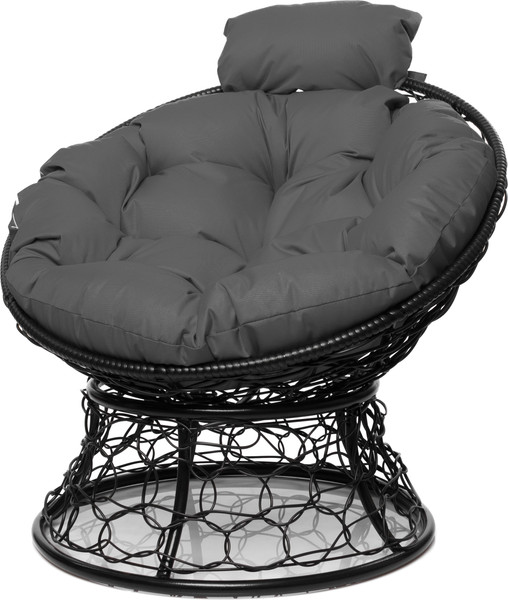 Изображение товара Кресло садовое M-Group Папасан мини / 12070409 (черный ротанг/серая подушка)