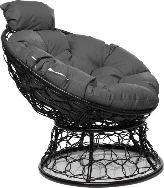 Изображение товара Кресло садовое M-Group Папасан мини / 12070409 (черный ротанг/серая подушка)