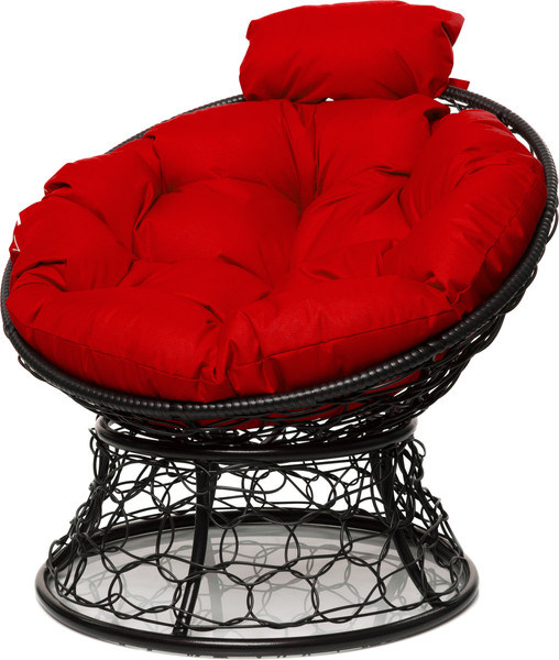 Изображение товара Кресло садовое M-Group Папасан мини / 12070406 (черный ротанг/красная подушка)