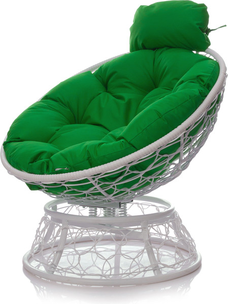 Изображение товара Кресло садовое M-Group Папасан пружинка мини / 12090104 (белый ротанг/зеленая подушка)