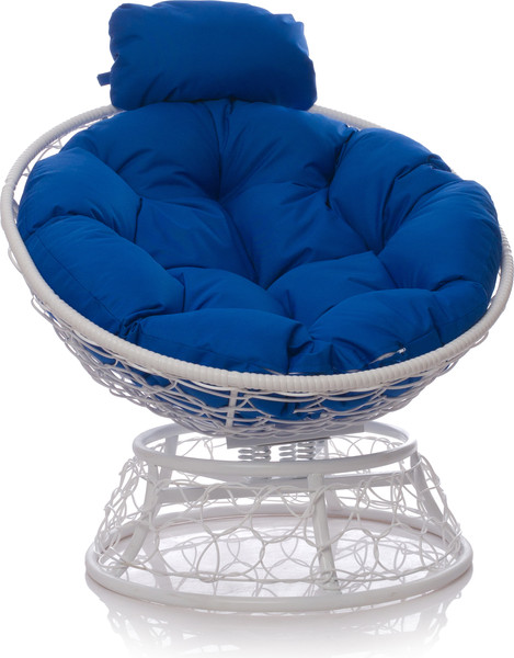 Изображение товара Кресло садовое M-Group Папасан пружинка мини / 12090110 (белый ротанг/синяя подушка)