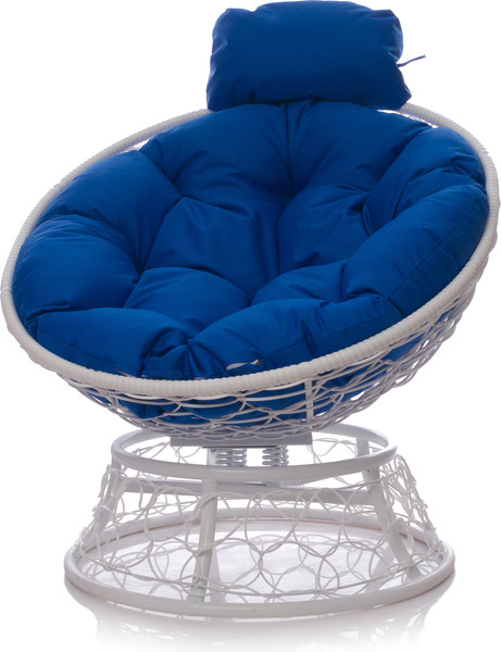 Изображение товара Кресло садовое M-Group Папасан пружинка мини / 12090110 (белый ротанг/синяя подушка)