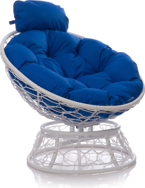 Изображение товара Кресло садовое M-Group Папасан пружинка мини / 12090110 (белый ротанг/синяя подушка)