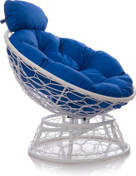 Изображение товара Кресло садовое M-Group Папасан пружинка мини / 12090110 (белый ротанг/синяя подушка)