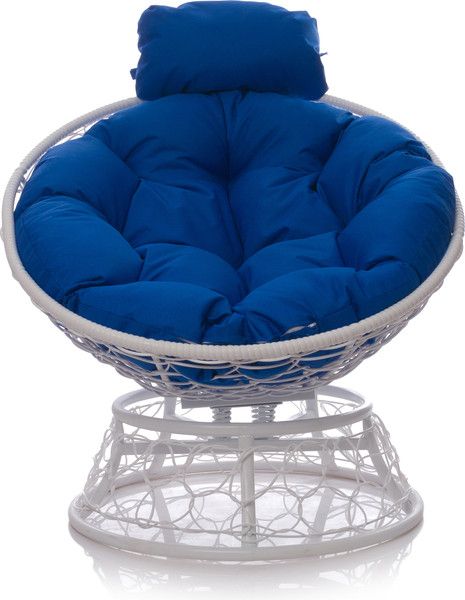 Изображение товара Кресло садовое M-Group Папасан пружинка мини / 12090110 (белый ротанг/синяя подушка)