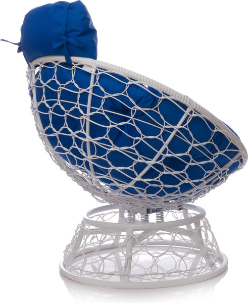 Изображение товара Кресло садовое M-Group Папасан пружинка мини / 12090110 (белый ротанг/синяя подушка)