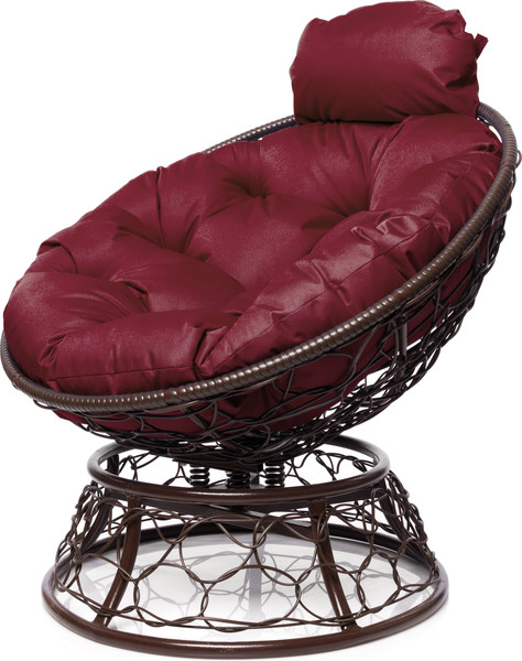 Изображение товара Кресло садовое M-Group Папасан пружинка мини / 12090202 (коричневый ротанг/бордовая подушка)
