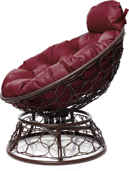 Изображение товара Кресло садовое M-Group Папасан пружинка мини / 12090202 (коричневый ротанг/бордовая подушка)