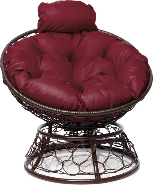 Изображение товара Кресло садовое M-Group Папасан пружинка мини / 12090202 (коричневый ротанг/бордовая подушка)