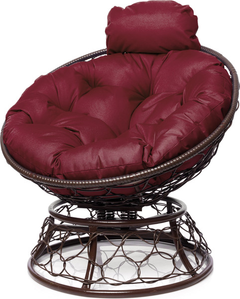 Изображение товара Кресло садовое M-Group Папасан пружинка мини / 12090202 (коричневый ротанг/бордовая подушка)