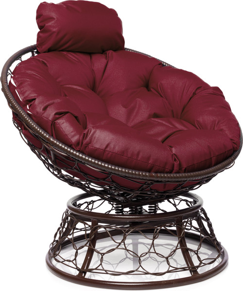 Изображение товара Кресло садовое M-Group Папасан пружинка мини / 12090202 (коричневый ротанг/бордовая подушка)