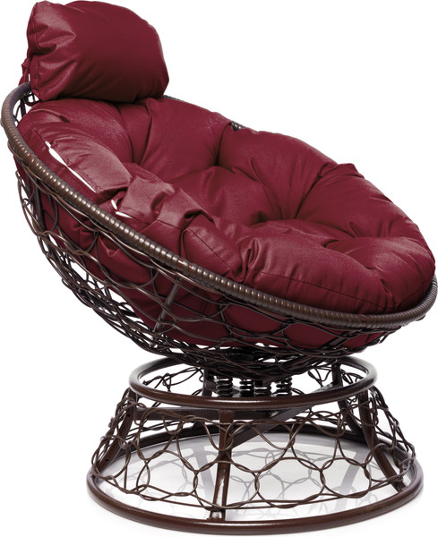 Изображение товара Кресло садовое M-Group Папасан пружинка мини / 12090202 (коричневый ротанг/бордовая подушка)