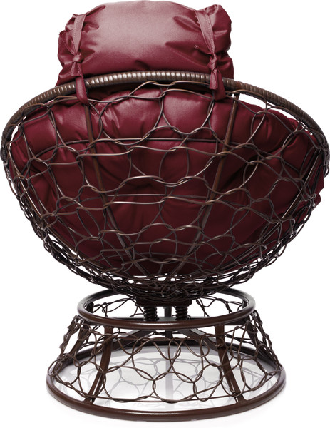 Изображение товара Кресло садовое M-Group Папасан пружинка мини / 12090202 (коричневый ротанг/бордовая подушка)