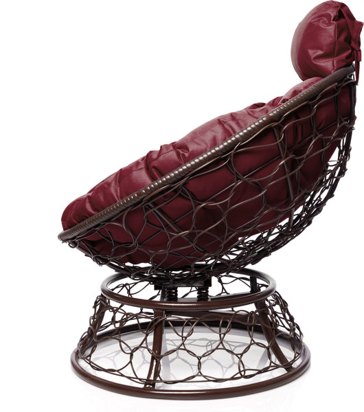 Изображение товара Кресло садовое M-Group Папасан пружинка мини / 12090202 (коричневый ротанг/бордовая подушка)