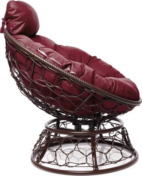 Изображение товара Кресло садовое M-Group Папасан пружинка мини / 12090202 (коричневый ротанг/бордовая подушка)