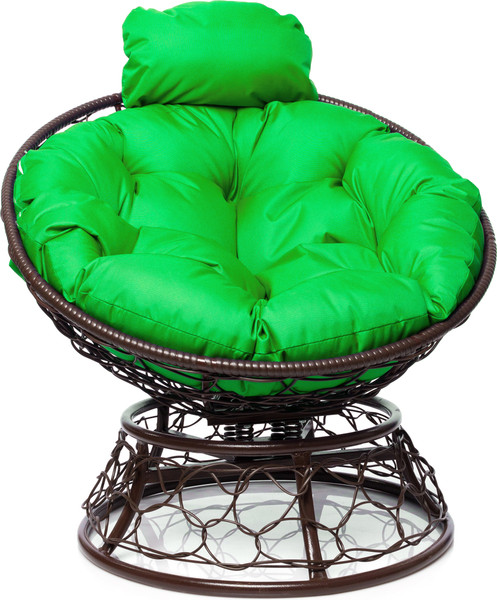 Изображение товара Кресло садовое M-Group Папасан пружинка мини / 12090204 (коричневый ротанг/зеленая подушка)