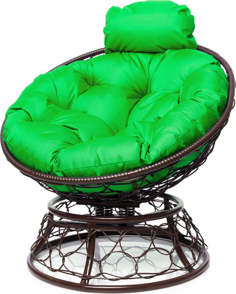 Изображение товара Кресло садовое M-Group Папасан пружинка мини / 12090204 (коричневый ротанг/зеленая подушка)
