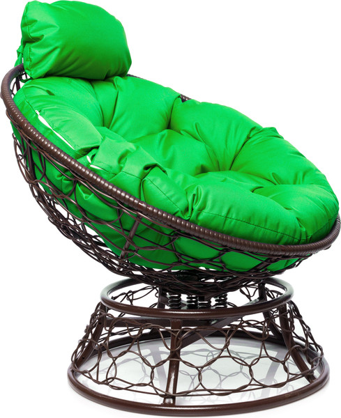 Изображение товара Кресло садовое M-Group Папасан пружинка мини / 12090204 (коричневый ротанг/зеленая подушка)