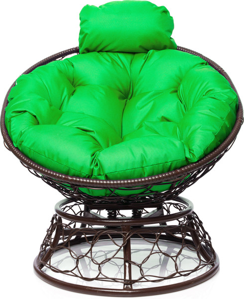 Изображение товара Кресло садовое M-Group Папасан пружинка мини / 12090204 (коричневый ротанг/зеленая подушка)