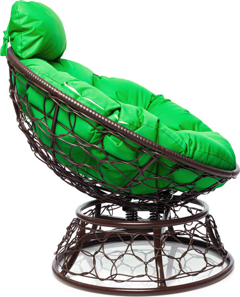 Изображение товара Кресло садовое M-Group Папасан пружинка мини / 12090204 (коричневый ротанг/зеленая подушка)