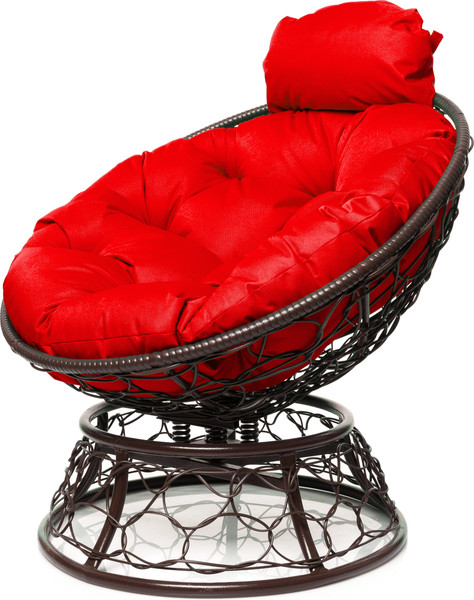 Изображение товара Кресло садовое M-Group Папасан пружинка мини / 12090206 (коричневый ротанг/красная подушка)