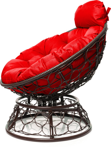 Изображение товара Кресло садовое M-Group Папасан пружинка мини / 12090206 (коричневый ротанг/красная подушка)