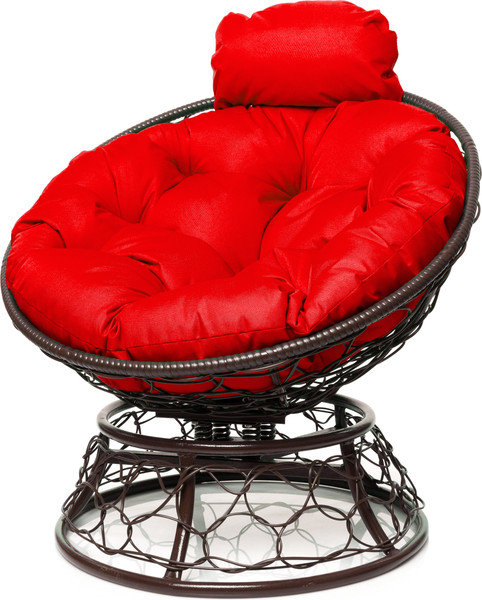 Изображение товара Кресло садовое M-Group Папасан пружинка мини / 12090206 (коричневый ротанг/красная подушка)