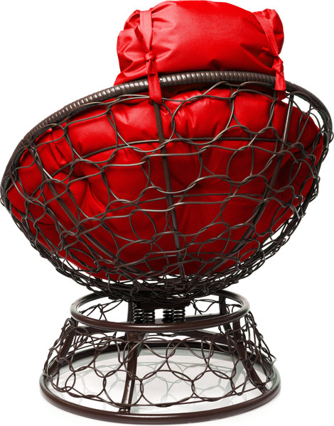 Изображение товара Кресло садовое M-Group Папасан пружинка мини / 12090206 (коричневый ротанг/красная подушка)