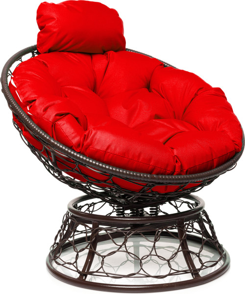 Изображение товара Кресло садовое M-Group Папасан пружинка мини / 12090206 (коричневый ротанг/красная подушка)