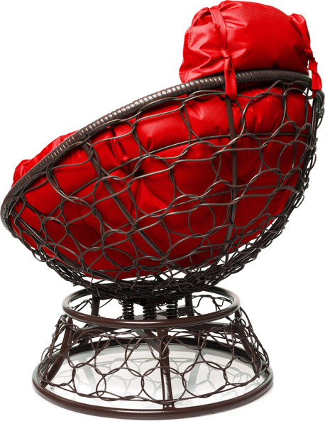 Изображение товара Кресло садовое M-Group Папасан пружинка мини / 12090206 (коричневый ротанг/красная подушка)