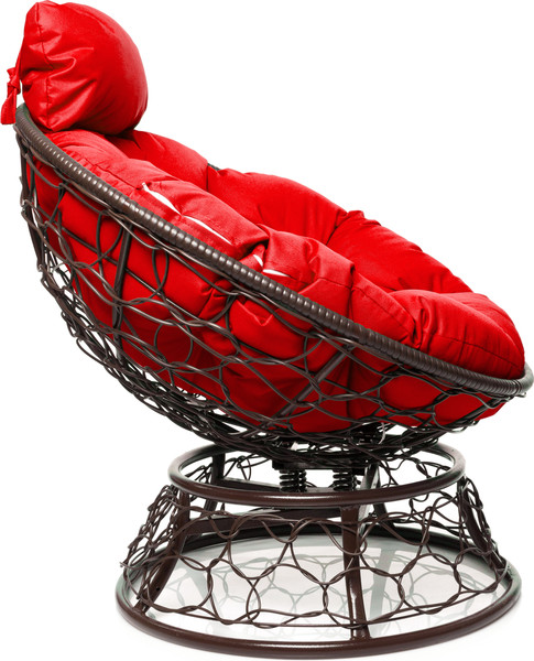 Изображение товара Кресло садовое M-Group Папасан пружинка мини / 12090206 (коричневый ротанг/красная подушка)