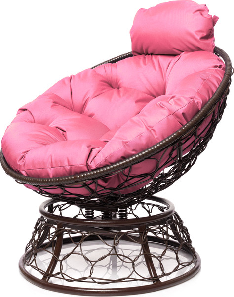 Изображение товара Кресло садовое M-Group Папасан пружинка мини / 12090208 (коричневый ротанг/розовая подушка)