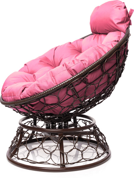 Изображение товара Кресло садовое M-Group Папасан пружинка мини / 12090208 (коричневый ротанг/розовая подушка)