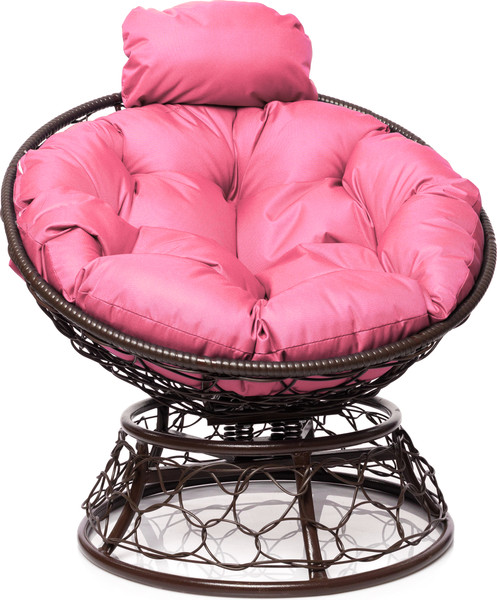 Изображение товара Кресло садовое M-Group Папасан пружинка мини / 12090208 (коричневый ротанг/розовая подушка)