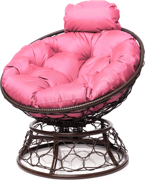 Изображение товара Кресло садовое M-Group Папасан пружинка мини / 12090208 (коричневый ротанг/розовая подушка)