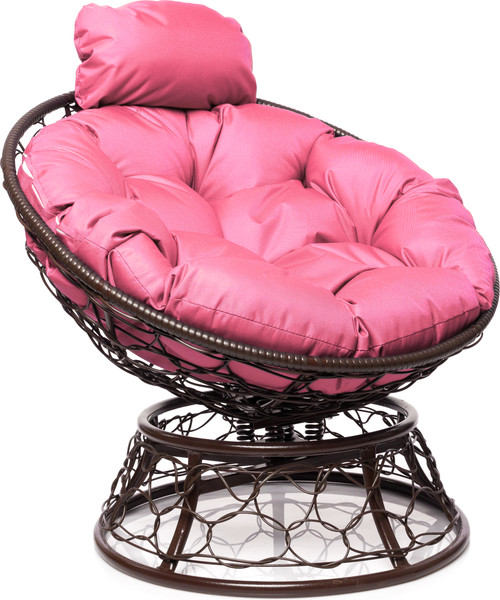 Изображение товара Кресло садовое M-Group Папасан пружинка мини / 12090208 (коричневый ротанг/розовая подушка)